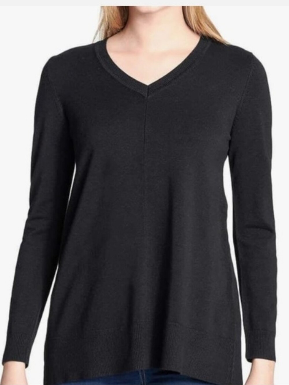 DKNY Black V-Neck Long Sleeve Sweater